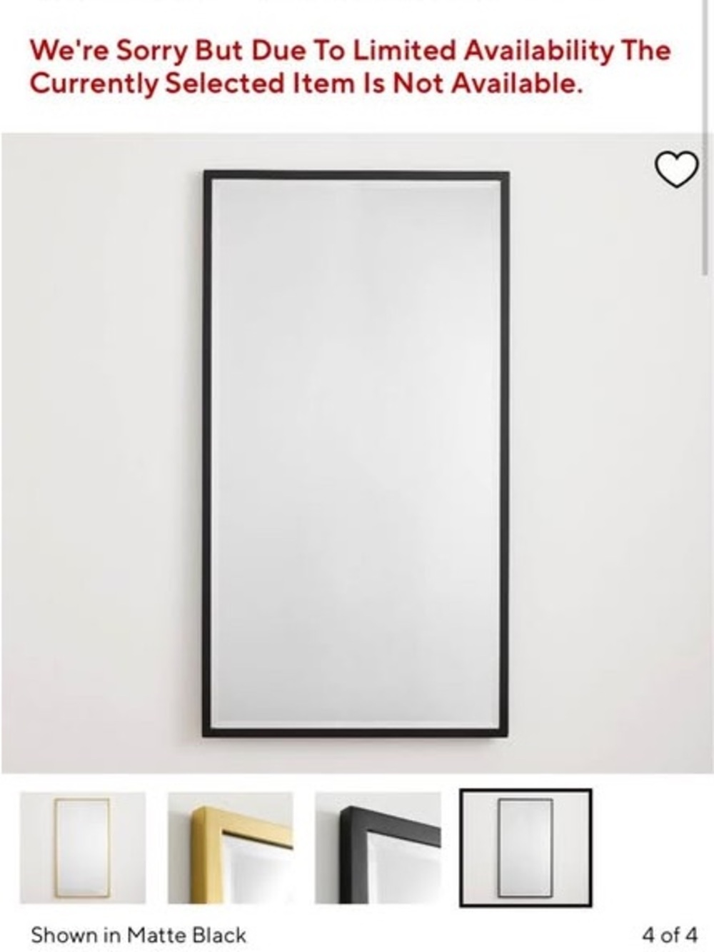 TWO Kensington Tall Rectangular Mirror 26x48 Matte Black - Pottery Barn